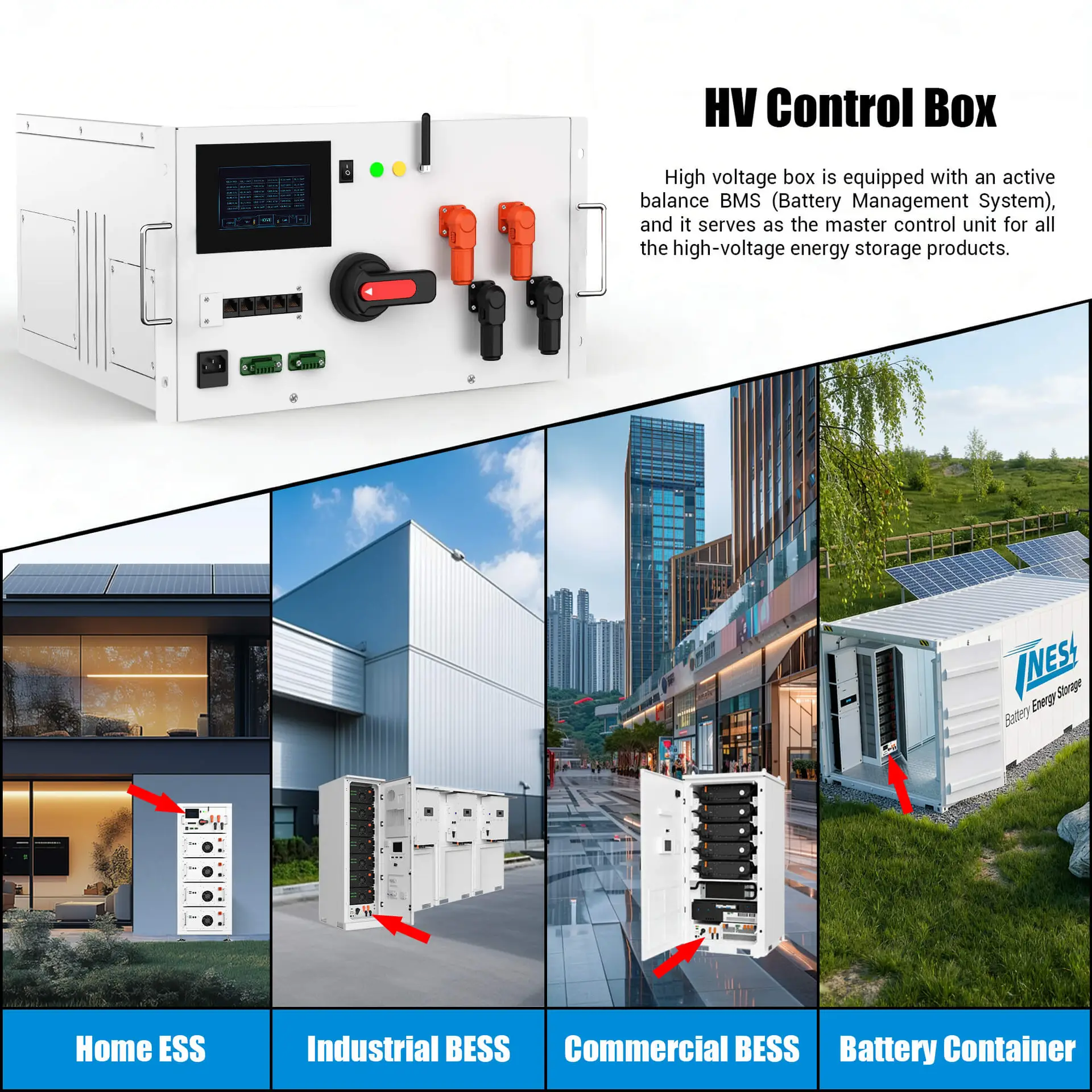 JKESS HV-BC250 200V-1000V 200A 64S/128S/192S/256S High Voltage Master HV BOX CAN/RS485/WIFI/Daisy Chain HV Stacked energy storage system